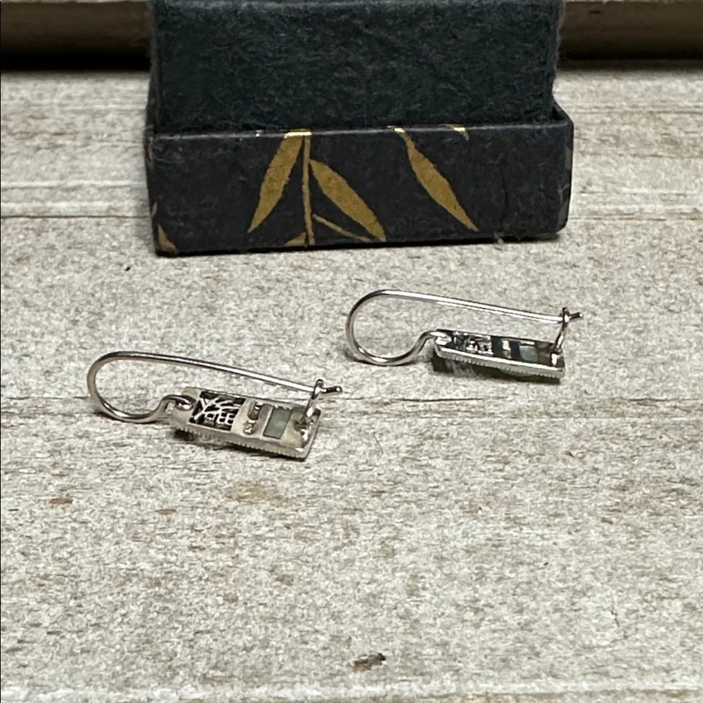 Sterling silver 925 greatshape jade green marcasite Chinese blessing earring - Picture 4 of 5